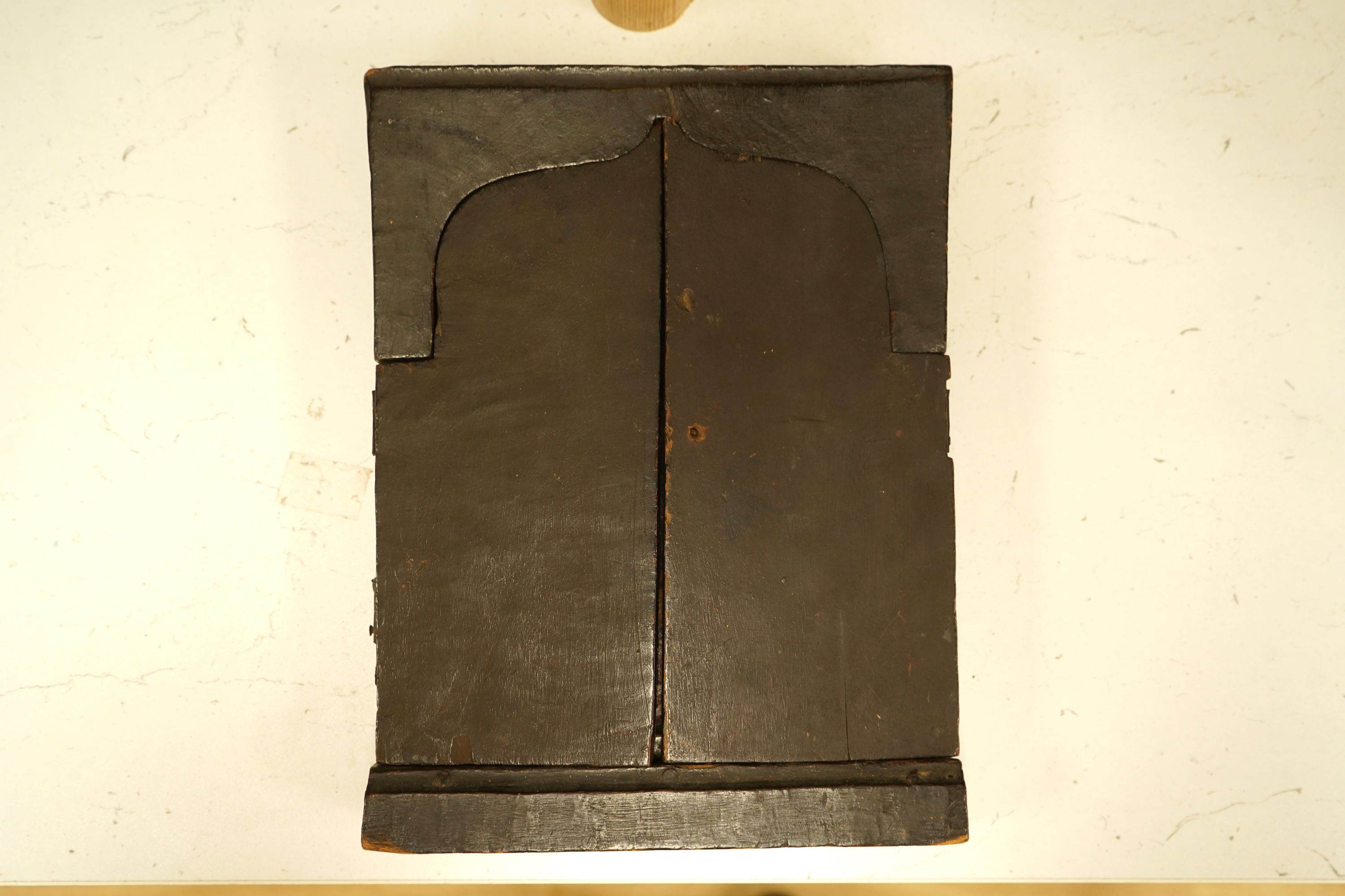 A painted wood triptych icon, 26cm high